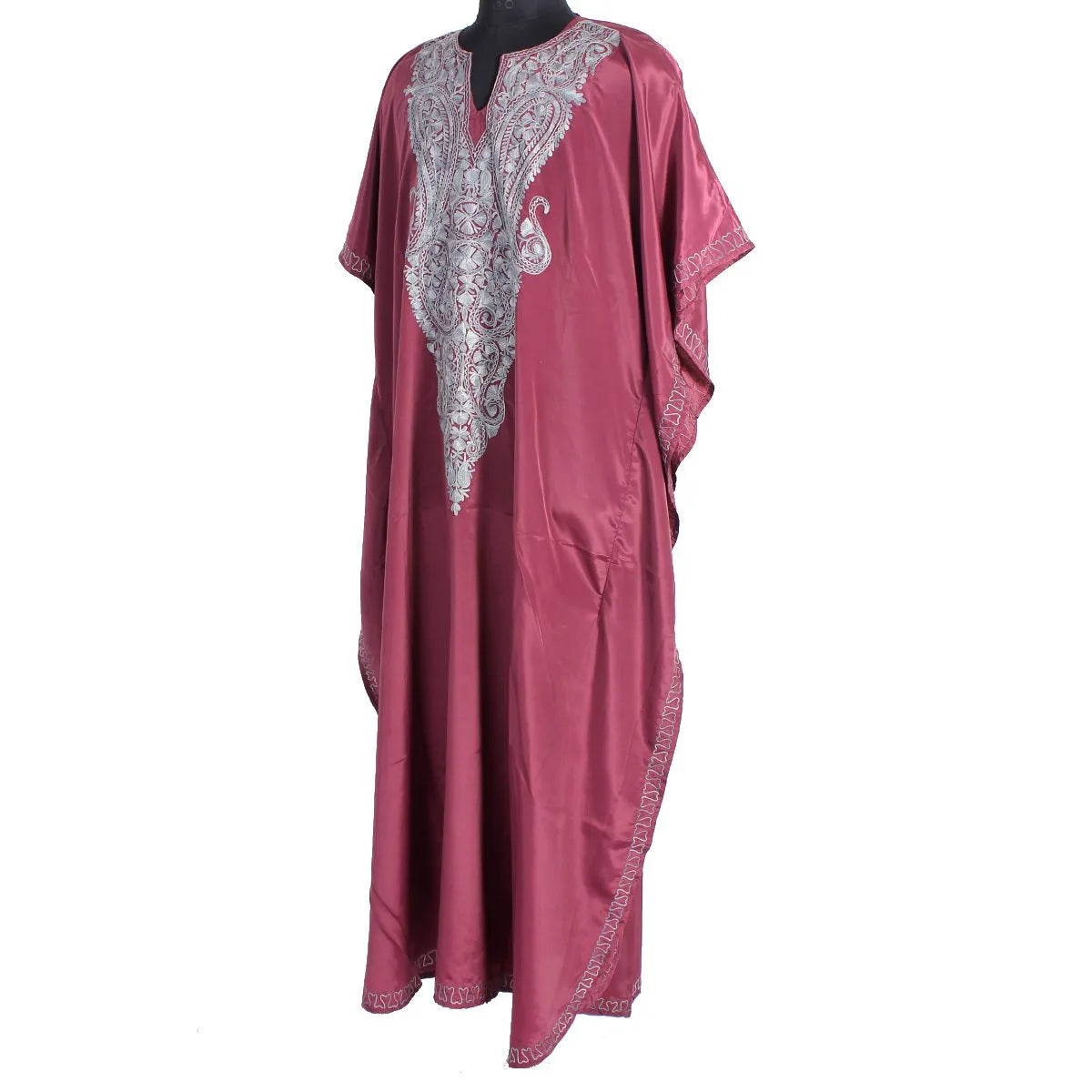 Maroon Aari Embroidered Silk Kaftan