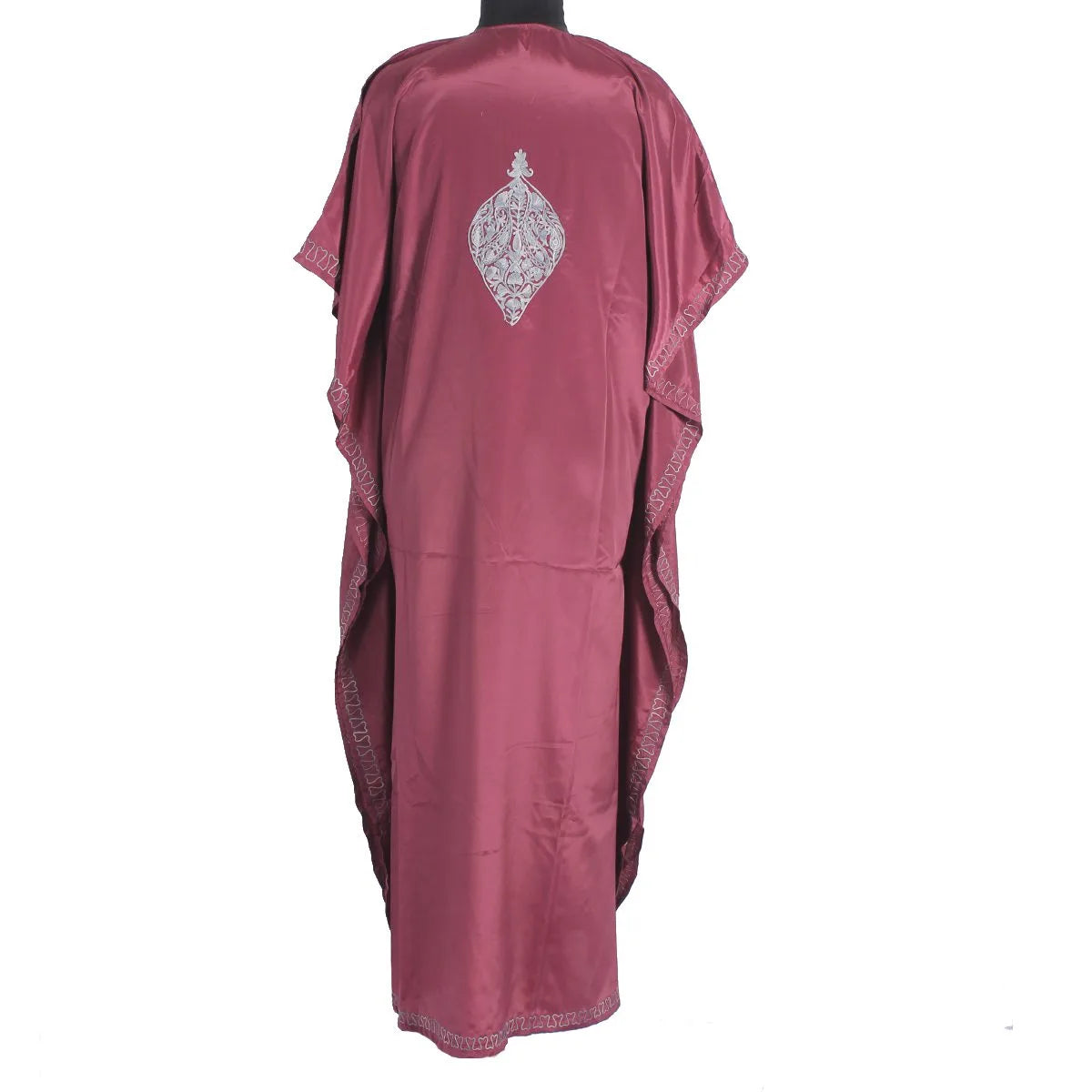 Maroon Aari Embroidered Silk Kaftan