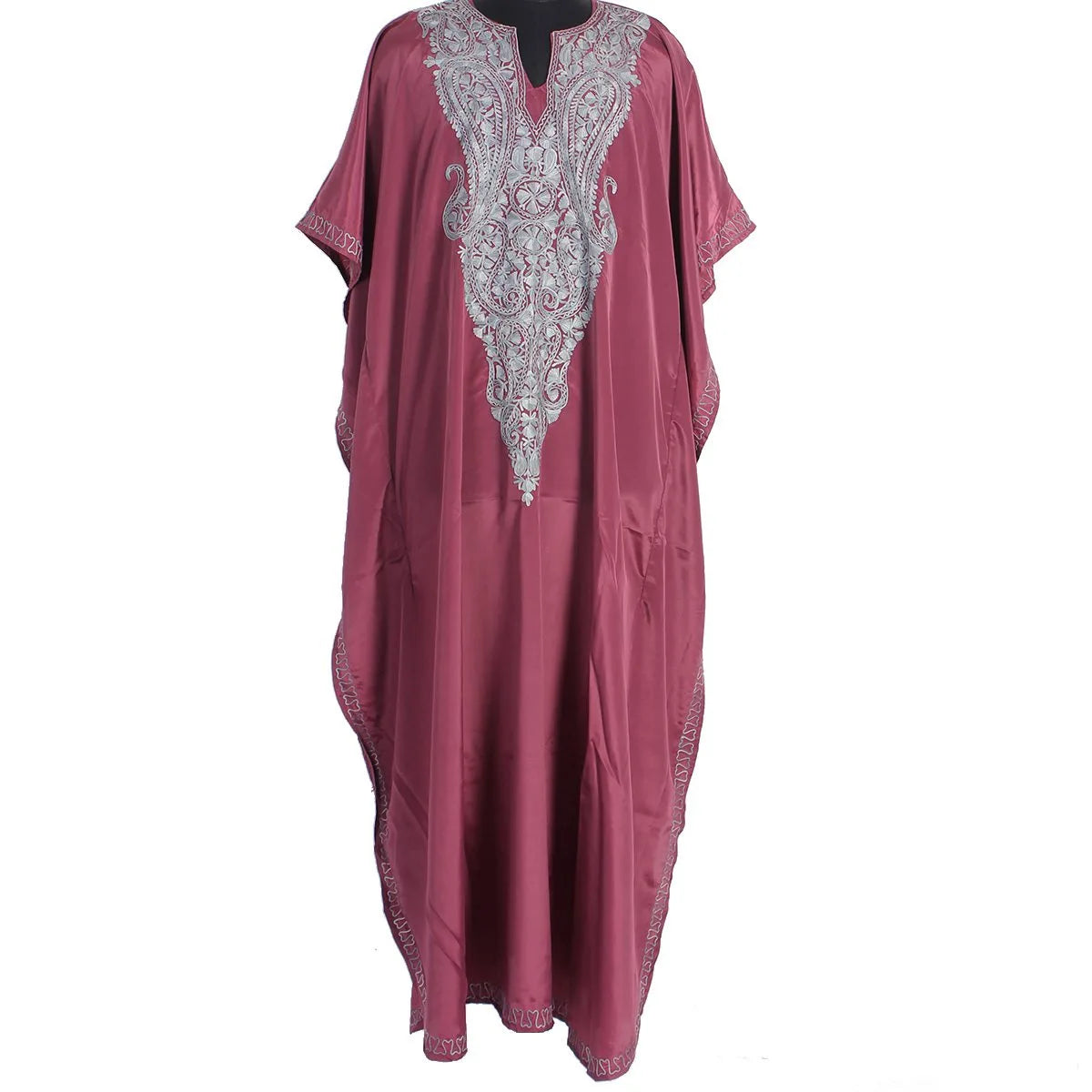 Maroon Aari Embroidered Silk Kaftan