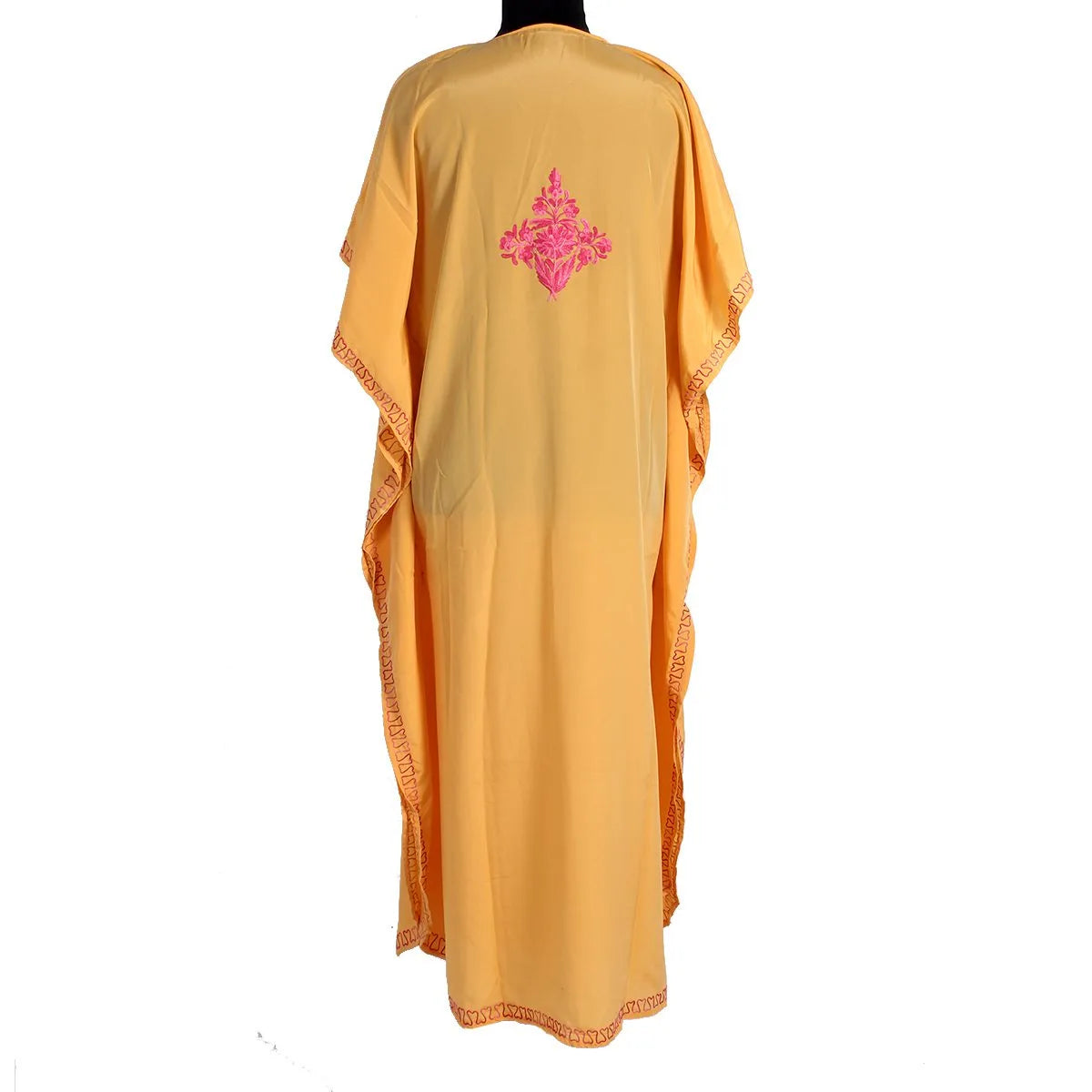 Yellow Aari Embroidered Silk Kaftan