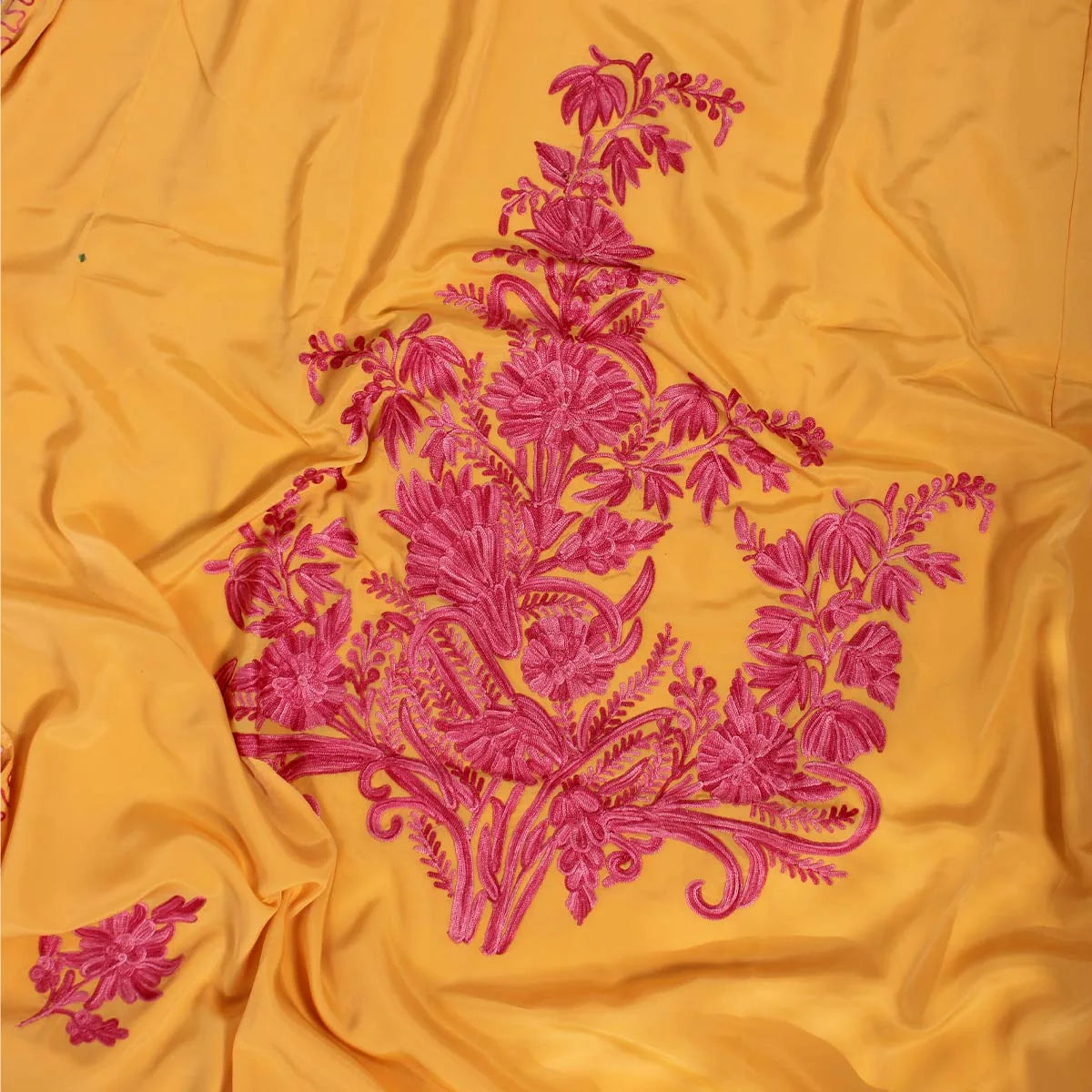 Yellow Aari Embroidered Silk Kaftan