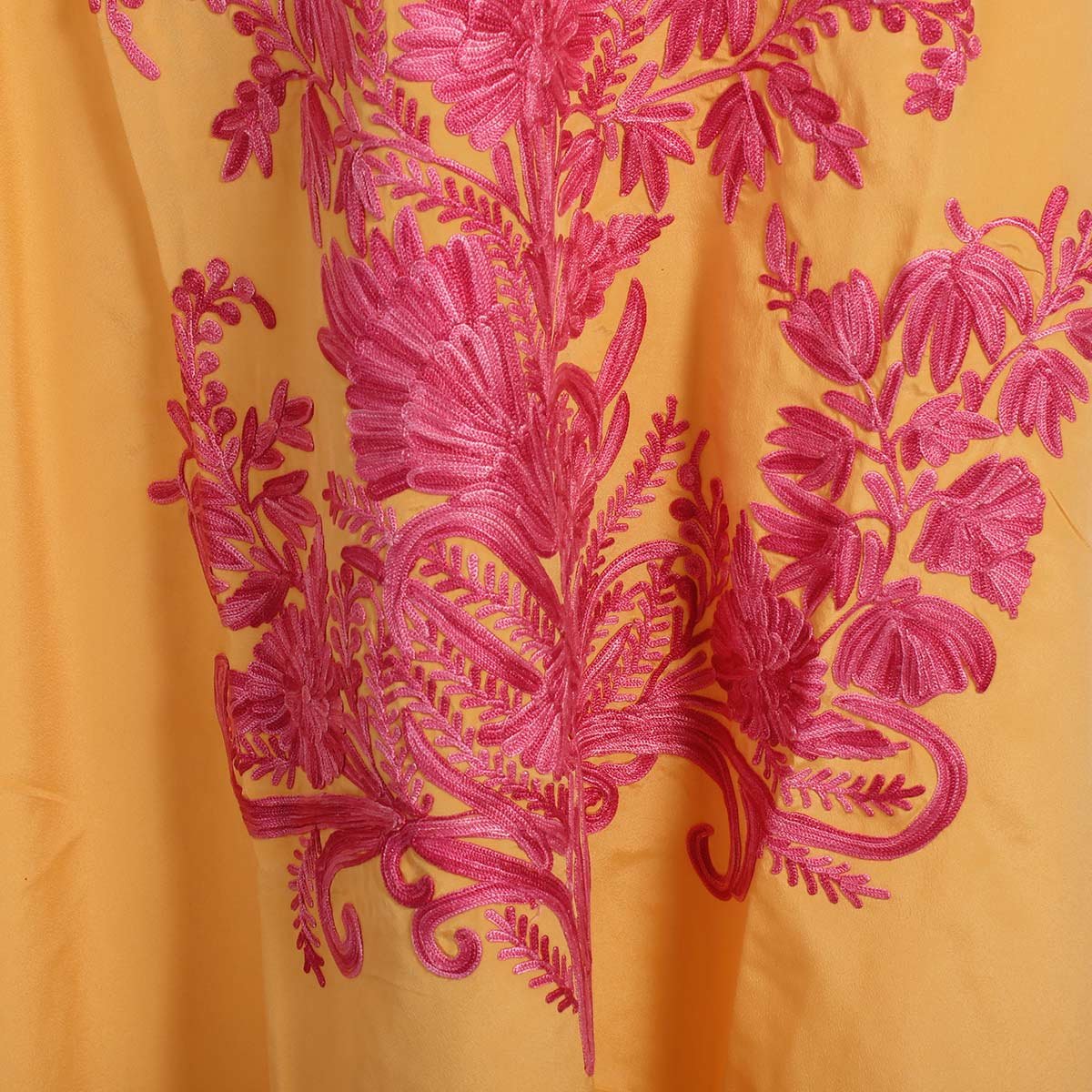 Yellow Aari Embroidered Silk Kaftan