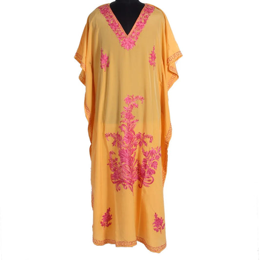 Yellow Aari Embroidered Silk Kaftan