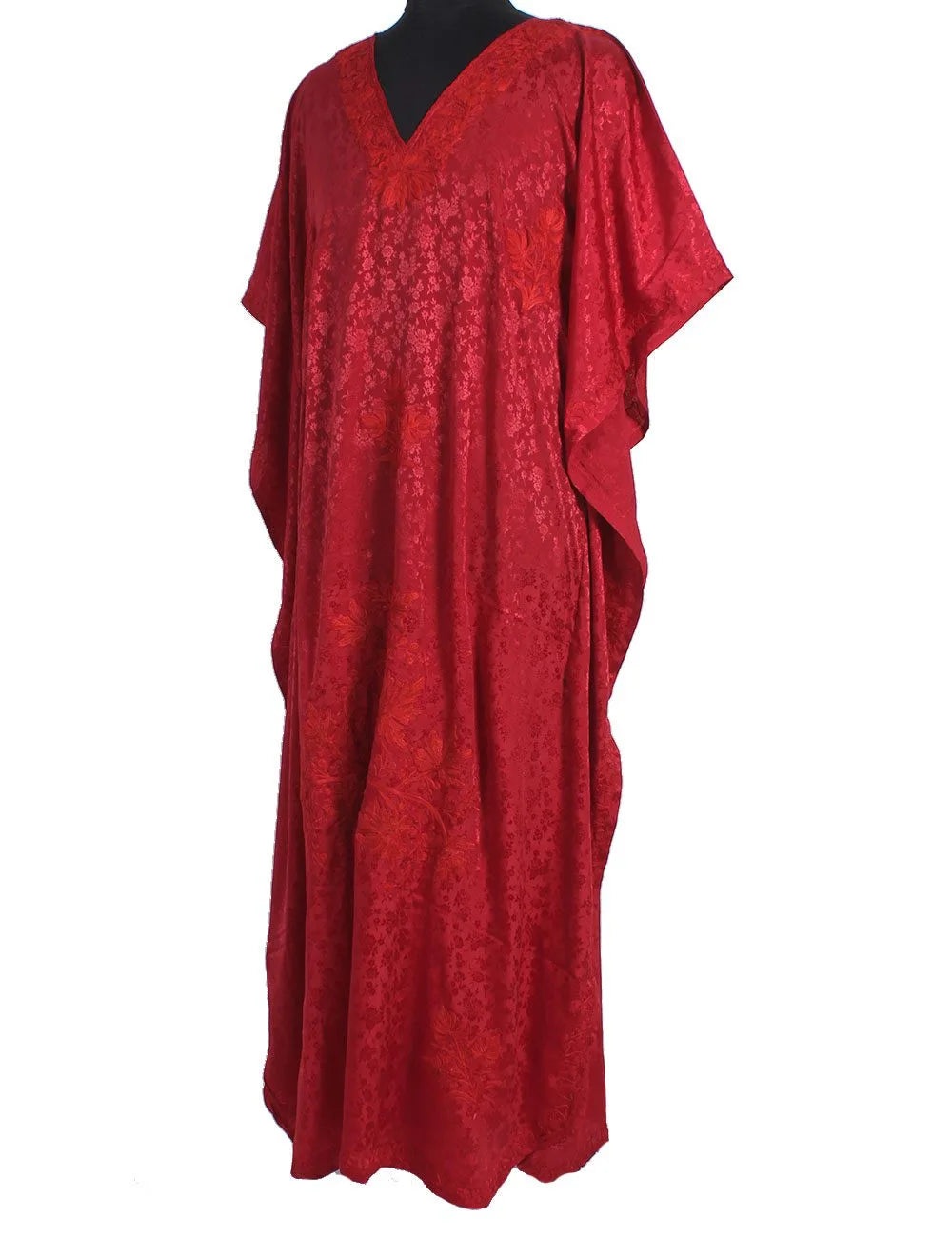 Red Aari Embroidered Silk Kaftan