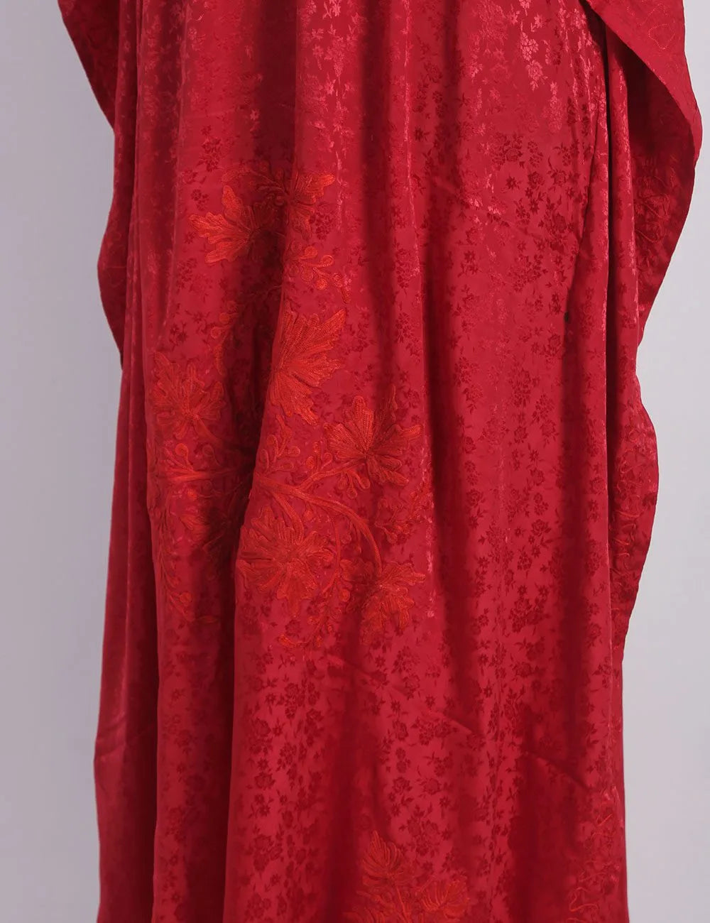 Red Aari Embroidered Silk Kaftan