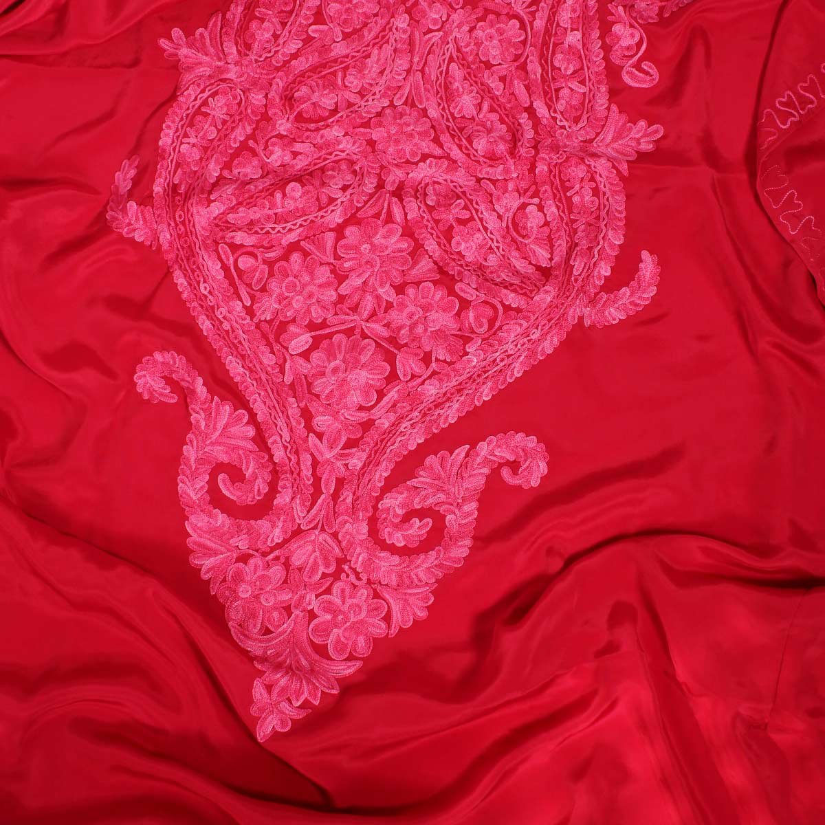 Red Aari Embroidered Silk Kaftan