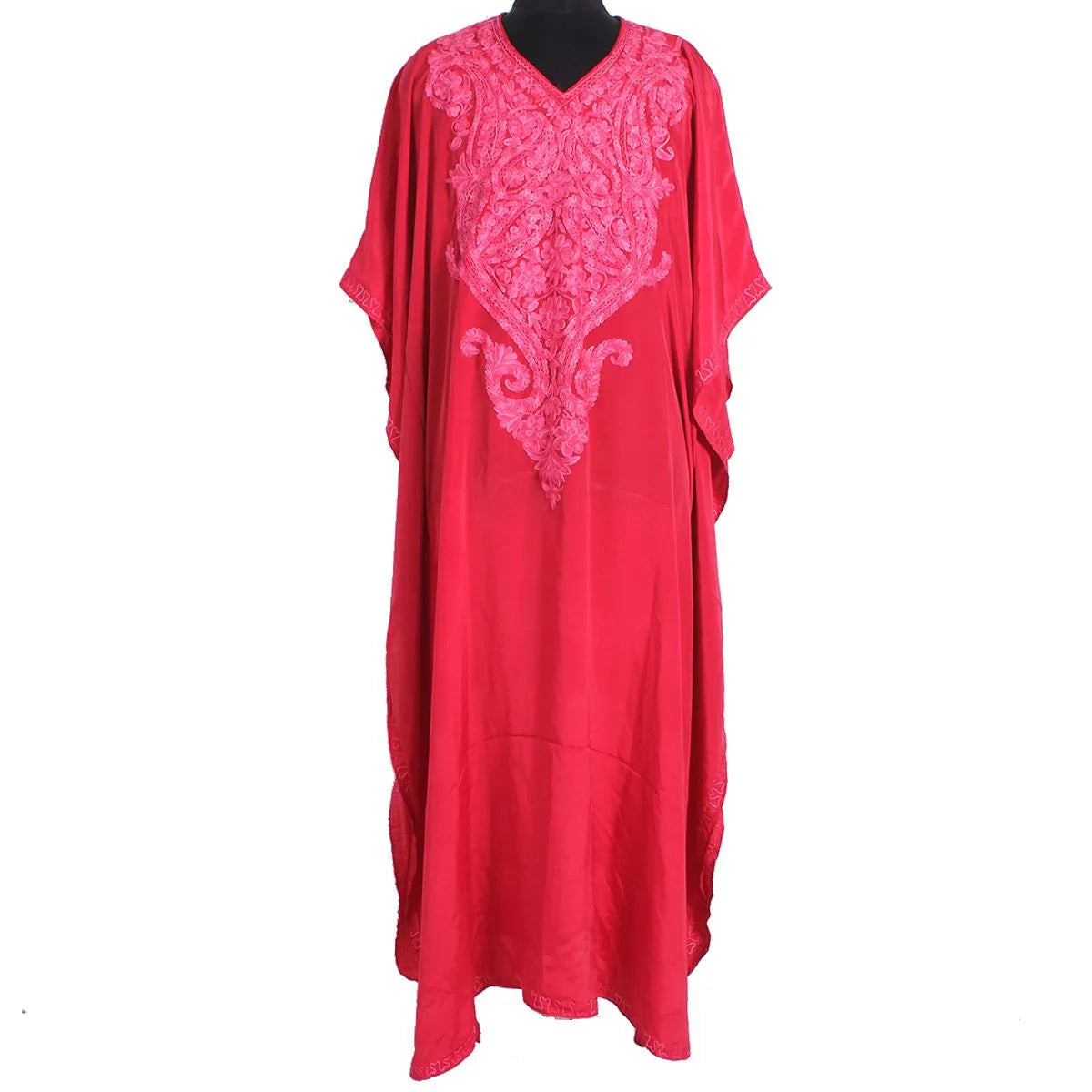 Red Aari Embroidered Silk Kaftan