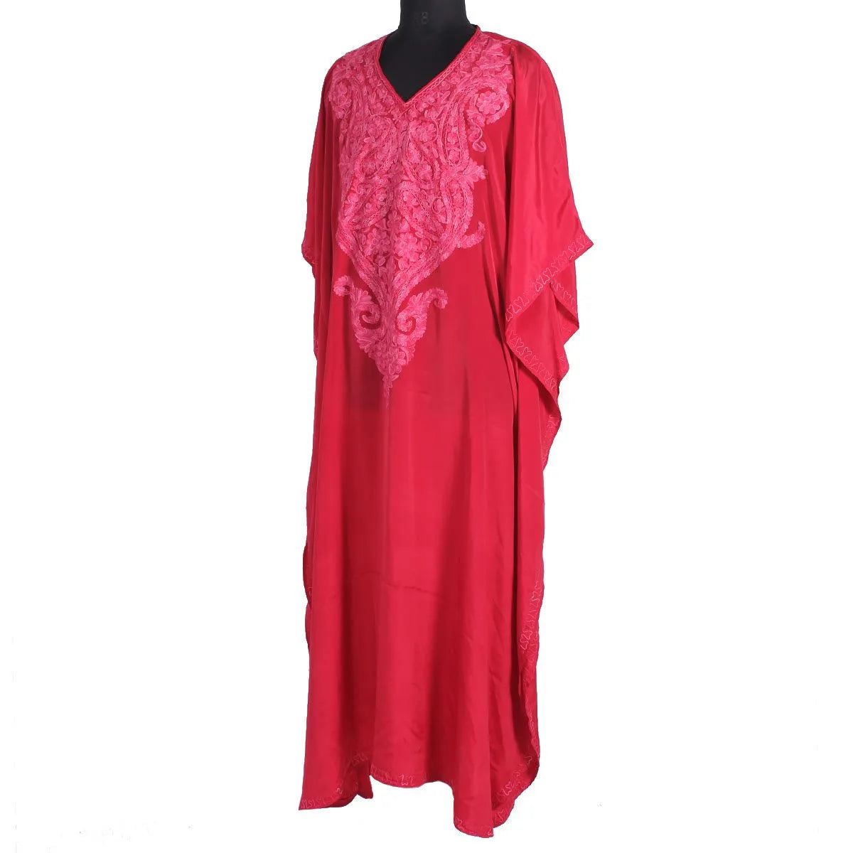 Red Aari Embroidered Silk Kaftan