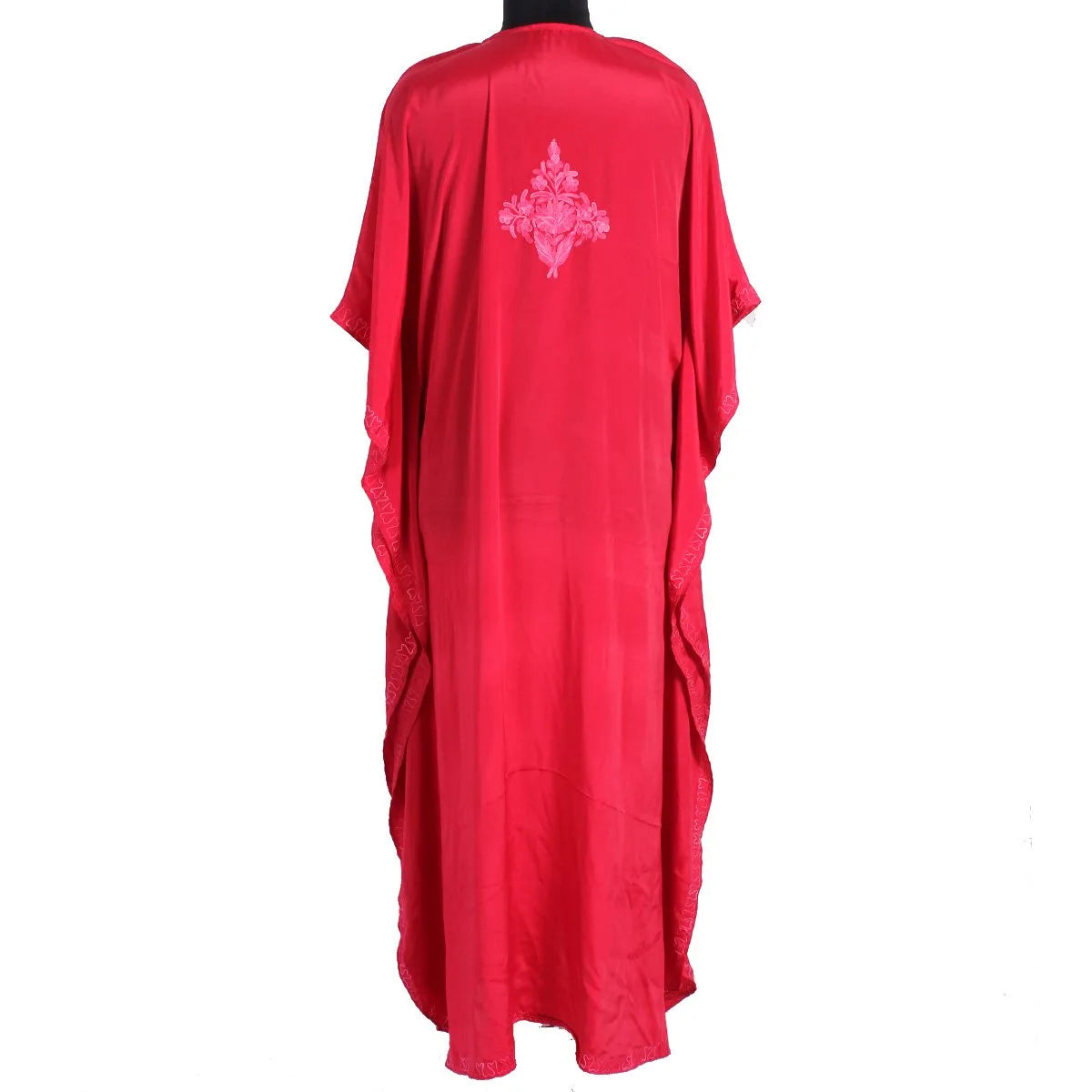 Red Aari Embroidered Silk Kaftan