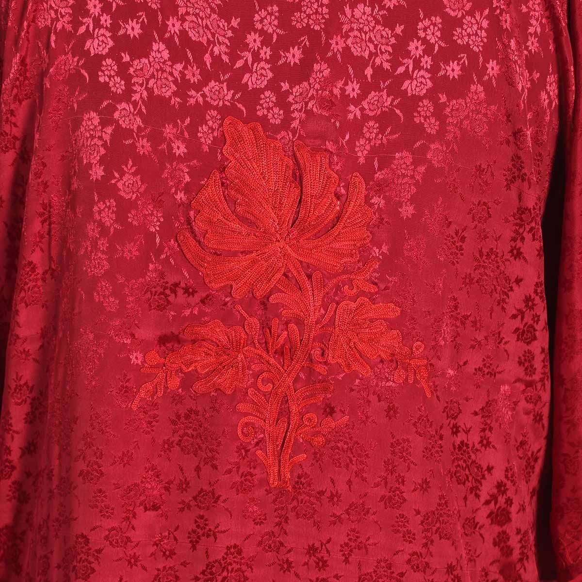 Red Aari Embroidered Silk Kaftan