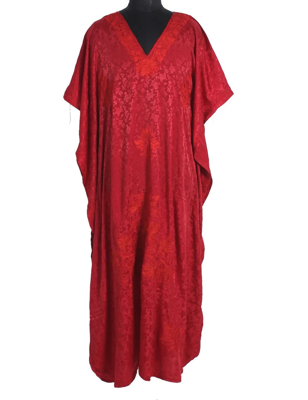 Red Aari Embroidered Silk Kaftan