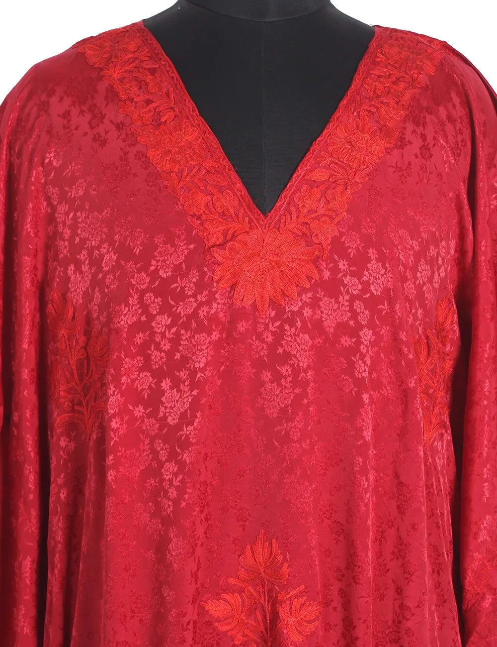 Red Aari Embroidered Silk Kaftan