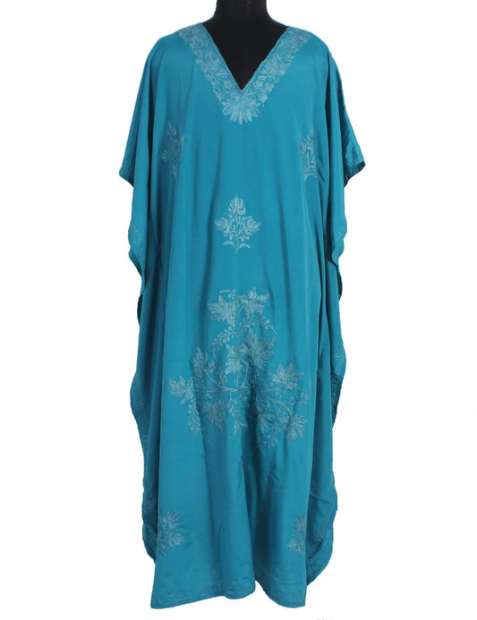 Light Blue Embroidered Silk Kaftan