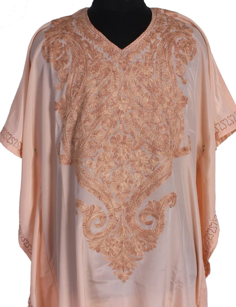 Peach Aari Embroidered Silk Kaftan