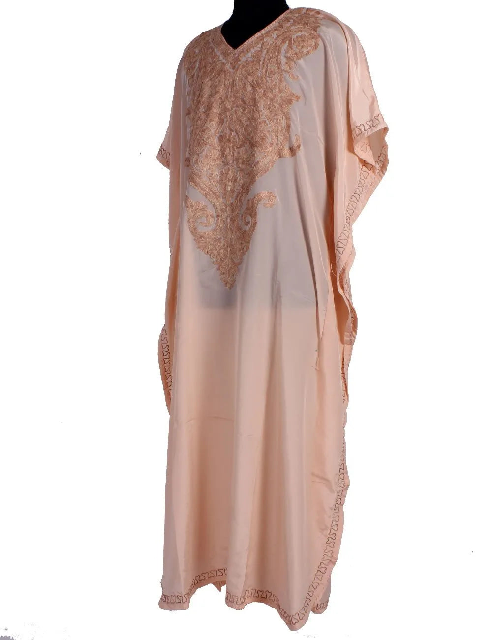 Peach Aari Embroidered Silk Kaftan