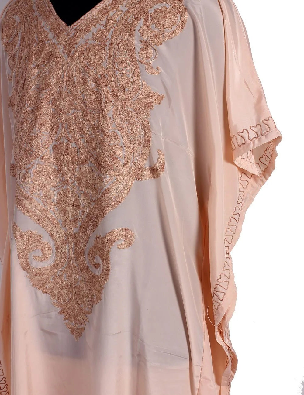 Peach Aari Embroidered Silk Kaftan