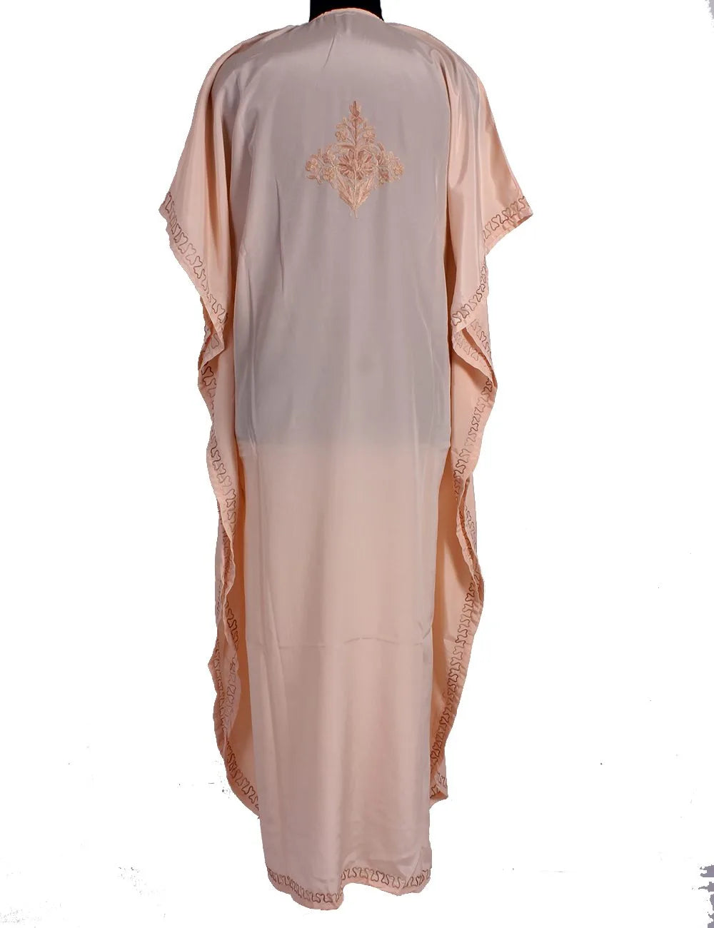 Peach Aari Embroidered Silk Kaftan