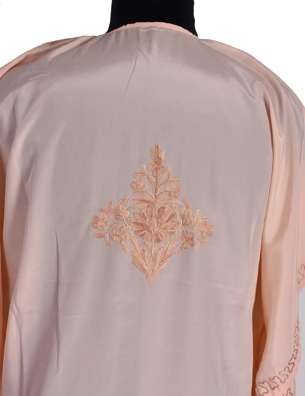 Peach Aari Embroidered Silk Kaftan