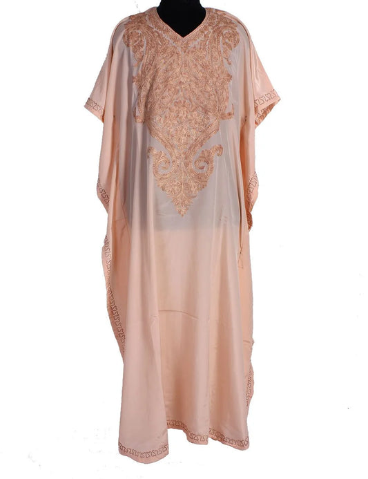 Peach Aari Embroidered Silk Kaftan