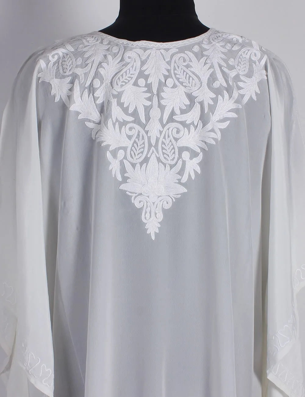 White Aari Embroidered Silk Kaftan