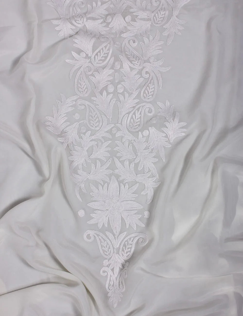 White Aari Embroidered Silk Kaftan