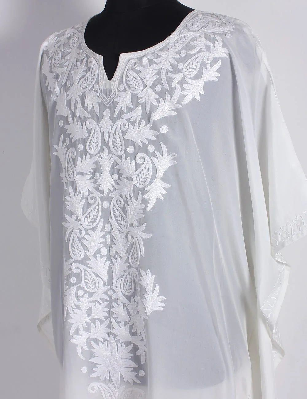 White Aari Embroidered Silk Kaftan