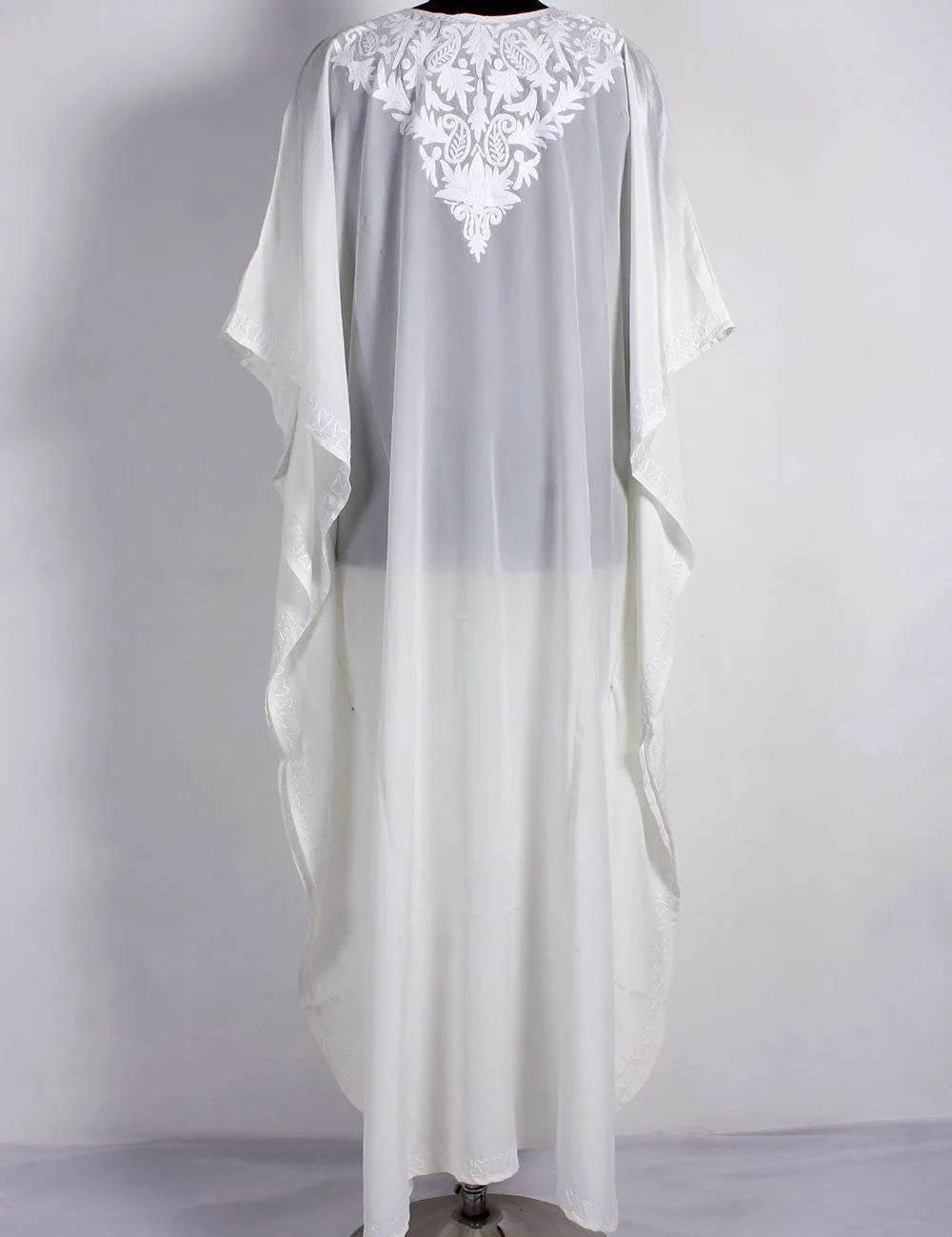 White Aari Embroidered Silk Kaftan