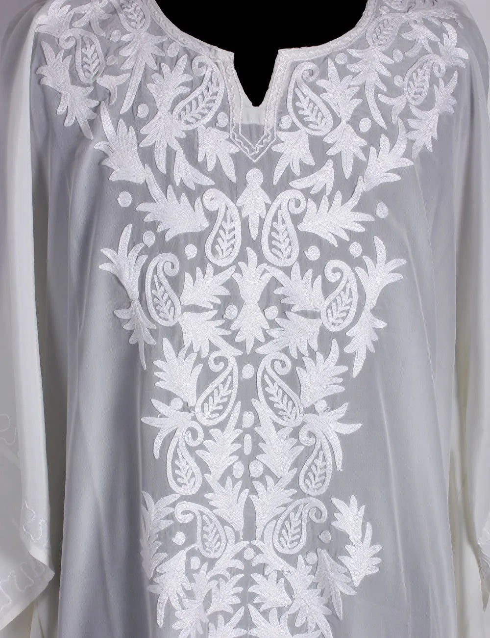 White Aari Embroidered Silk Kaftan