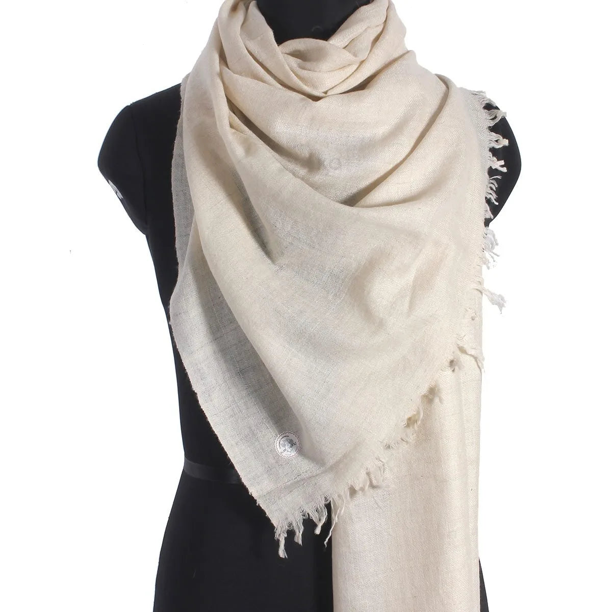 GI CERTIFIED PURE WHITE CASHMERE PASHMINA STOLE