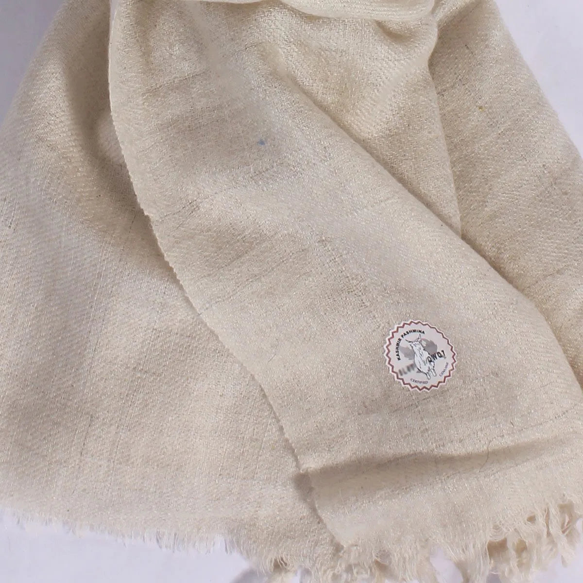 GI CERTIFIED PURE WHITE CASHMERE PASHMINA STOLE