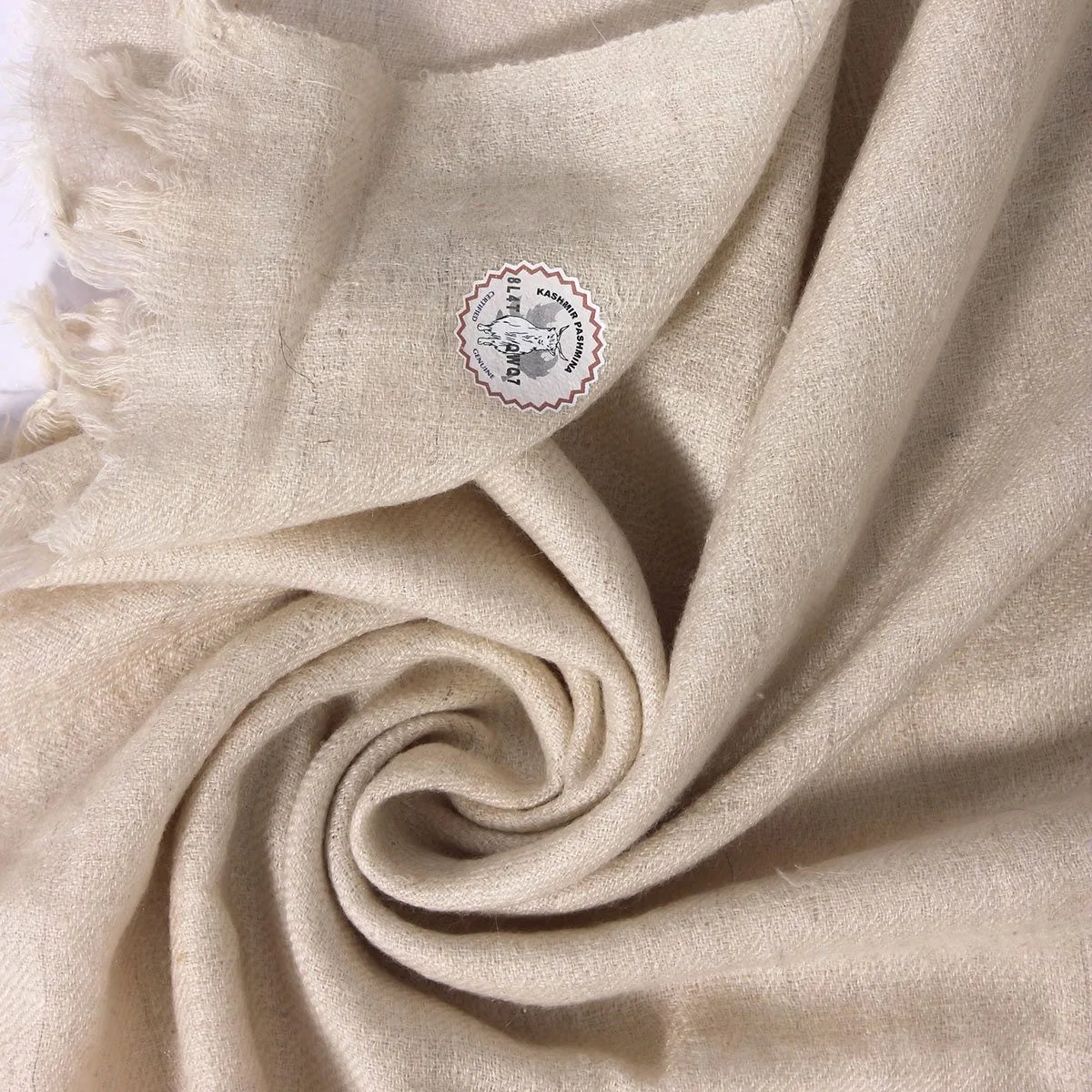 GI CERTIFIED PURE WHITE CASHMERE PASHMINA STOLE