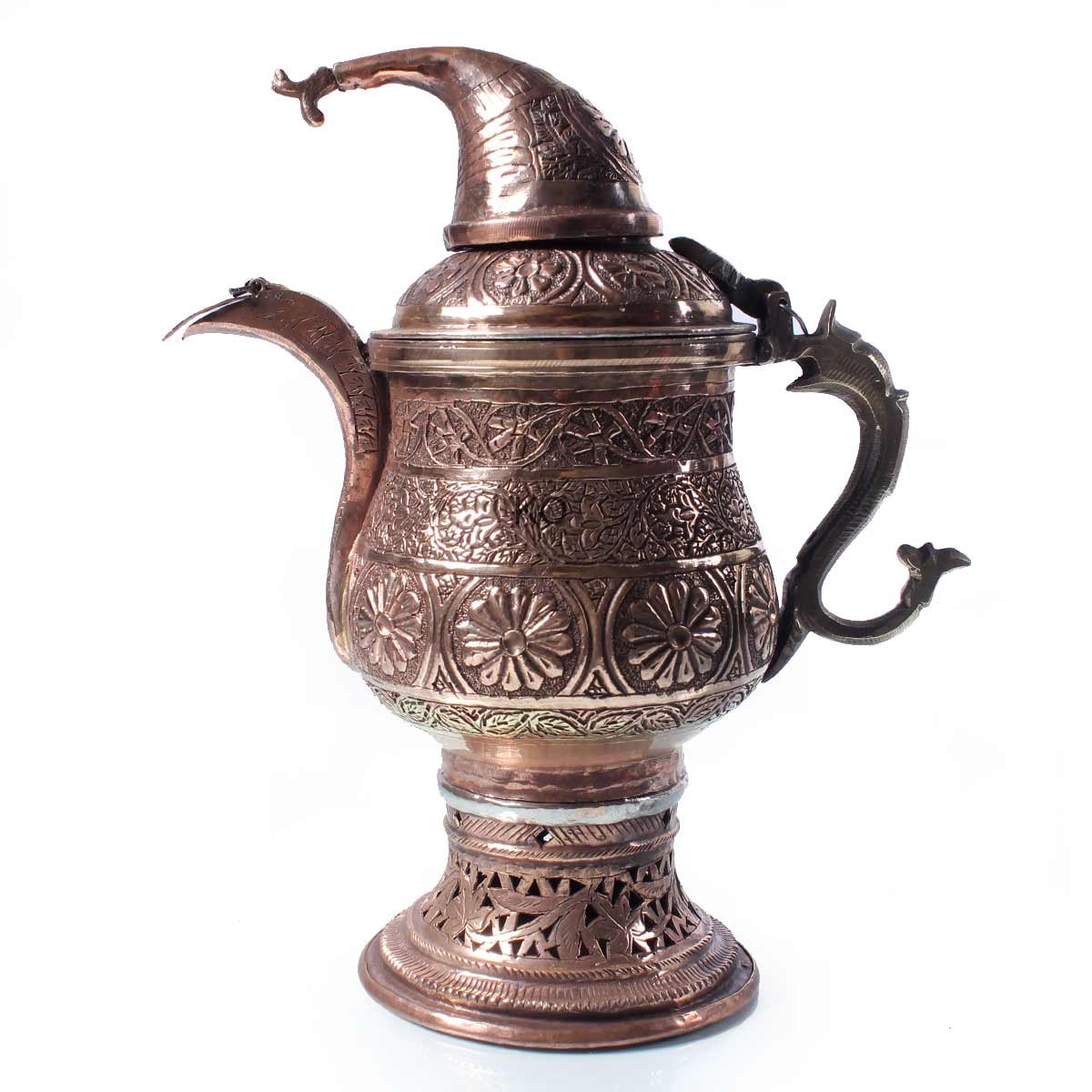 Small Copper Samavar With Tomb Floral Design 8-9 Cups