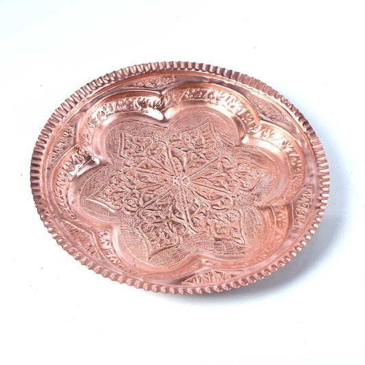 Gold Hued Copper Roti Plate | Hand engraved