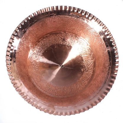 Gold Hued Copper Thal baan | Big Bowl | Hand Engraved