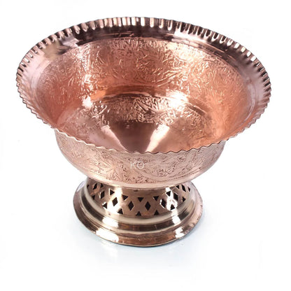 Gold Hued Copper Thal baan | Big Bowl | Hand Engraved