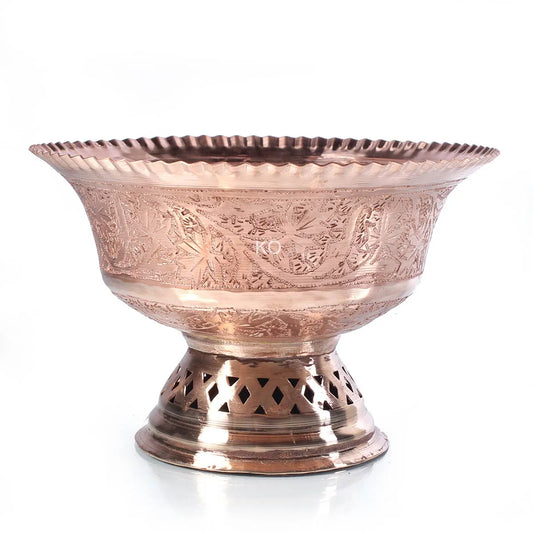 Gold Hued Copper Thal baan | Big Bowl | Hand Engraved