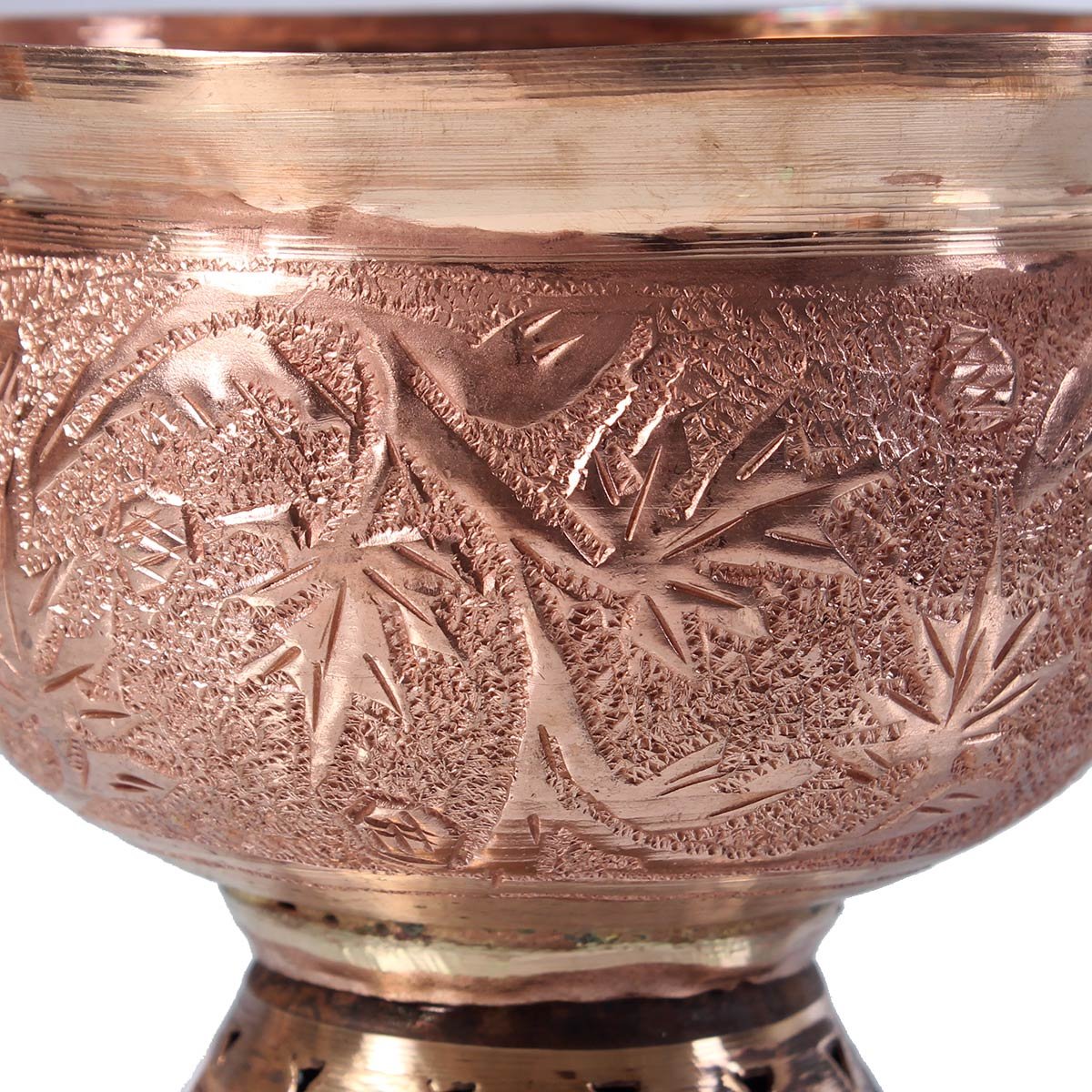 Chinar Design Copper Bowl with base  | Small | Hand Engraved