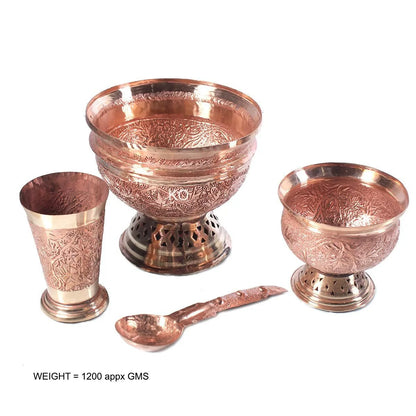 Gold Hued Kenzi Set | Bowl Set with spoon | Hand Engraved