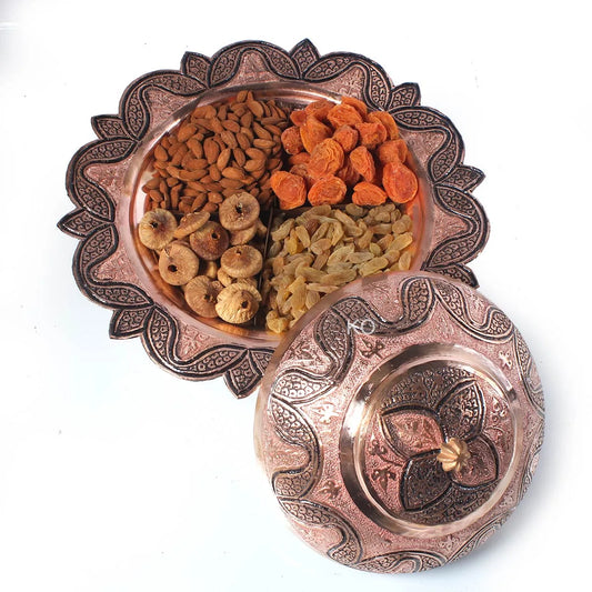 Kandkaer Round Shaped Copper Dry fruit Bowl | Hand Engraved