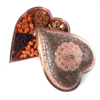 Kandkaer Heart Shaped Copper Dry fruit Bowl | Hand Engraved