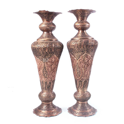 Kandkaer Copper Flower Vase | Set of 2 | Hand Engraved