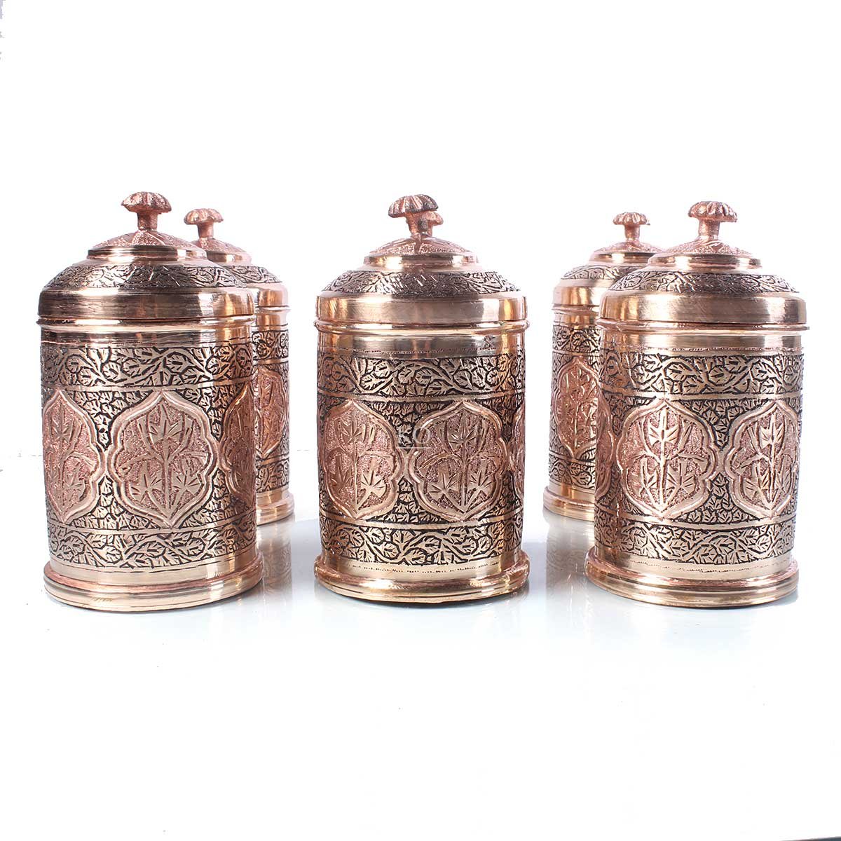 Kandkaer Copper Masala Box | Set of 6 | Hand Engraved