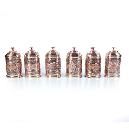 Kandkaer Copper Masala Box | Set of 6 | Hand Engraved