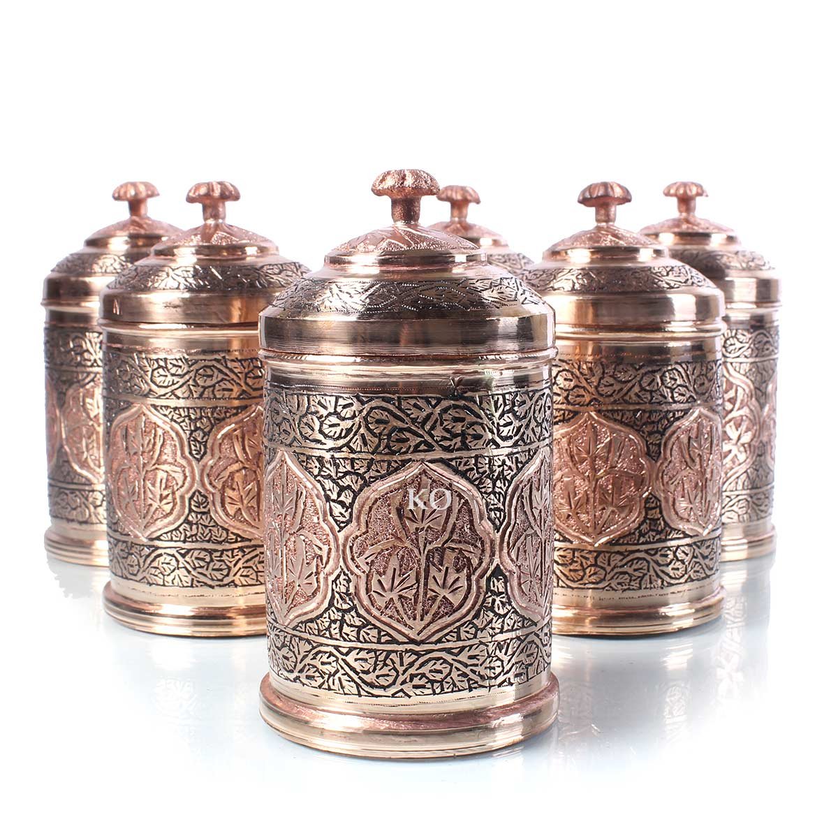 Kandkaer Copper Masala Box | Set of 6 | Hand Engraved