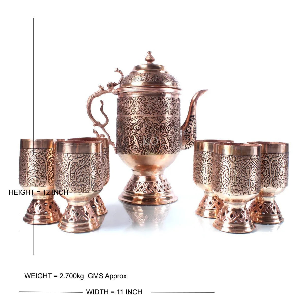 Kandkaer Copper Jug Set | Set of 6 Glasses | Hand Engraved