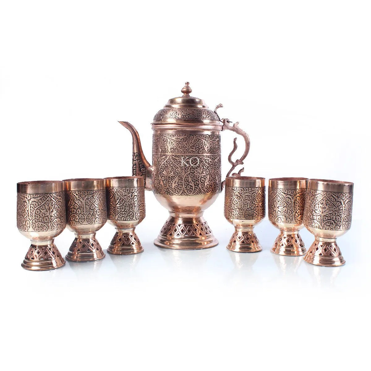 Kandkaer Copper Jug Set | Set of 6 Glasses | Hand Engraved