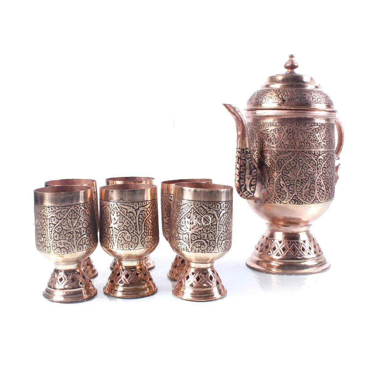 Kandkaer Copper Jug Set | Set of 6 Glasses | Hand Engraved