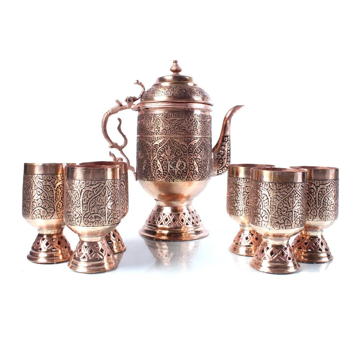 Kandkaer Copper Jug Set | Set of 6 Glasses | Hand Engraved