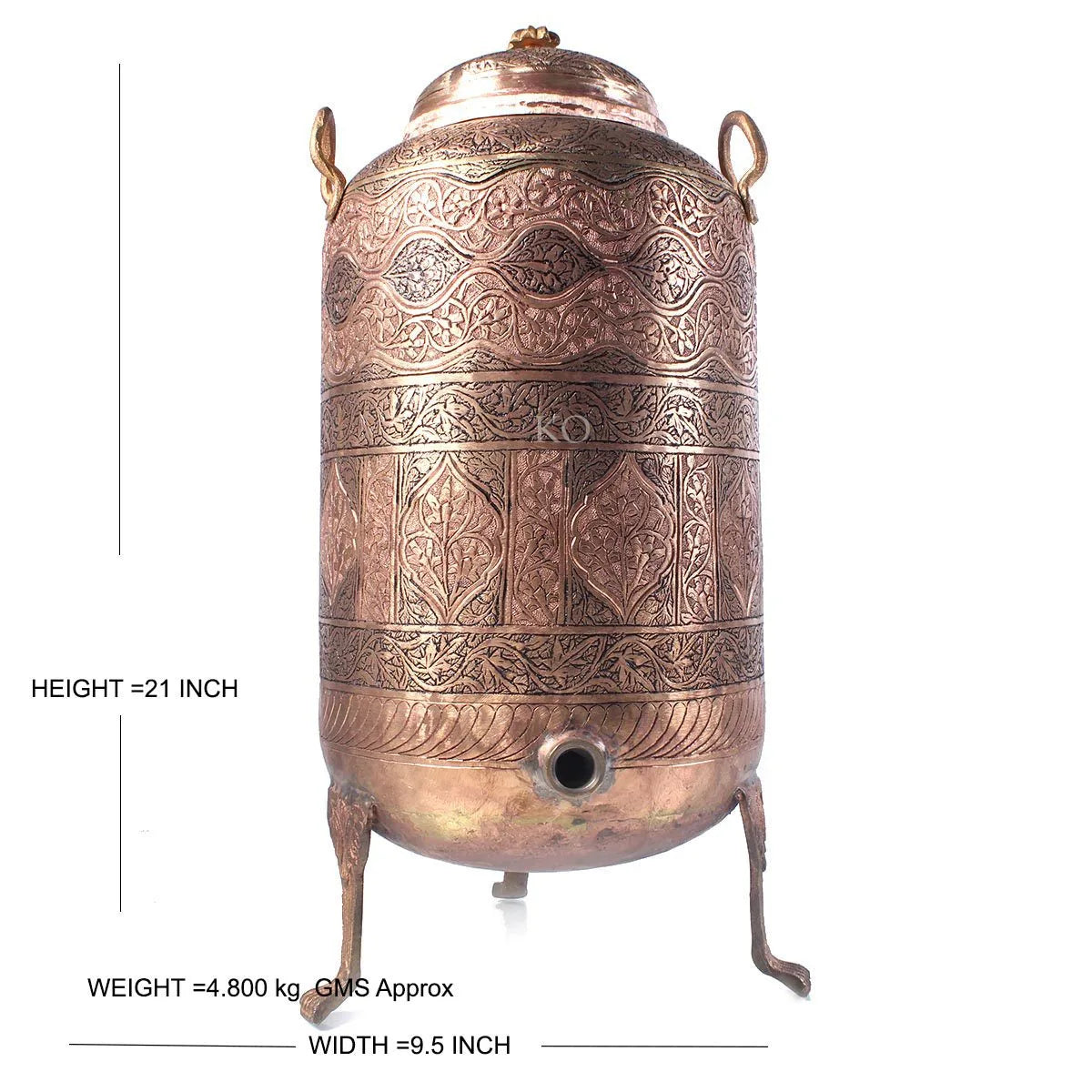 Kandkaer Copper Water Dispenser| Intricate Design| Hand Engraved