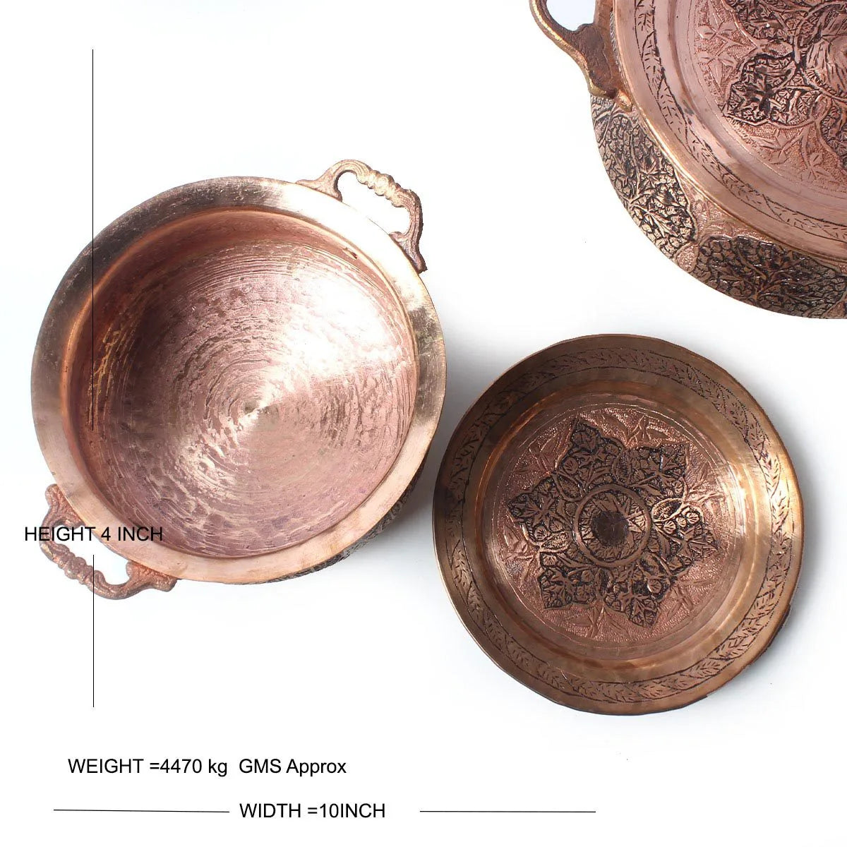 Kandkaer Copper Handi Set With Lid | Set of 3 | Hand Engraved